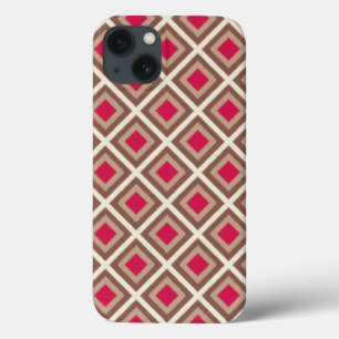 Etui iPhone 13 Taupe, Taupe Légère, Diamants Ikat Rose Chaud STay
