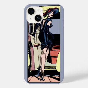 Coque Pour iPhone 14 Taxi Cab Glamour Fille Rétro Pin-Up de Luxe Vintag