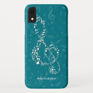 Case-Mate iPhone Case Teal et notes blanches de musique de clef triple