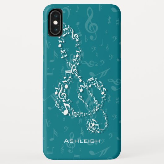 Coques Case-Mate iPhone Teal et notes blanches de musique de clef triple (Dos)