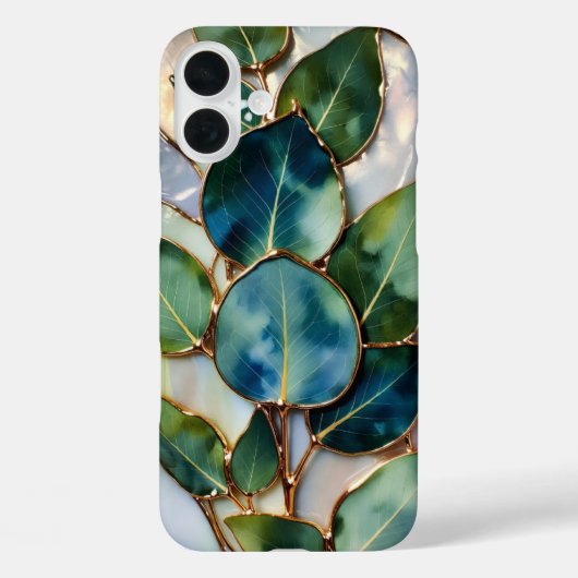 Coques Case-Mate iPhone Teal Green Leaf Stained Glass Phone Case (Verso)