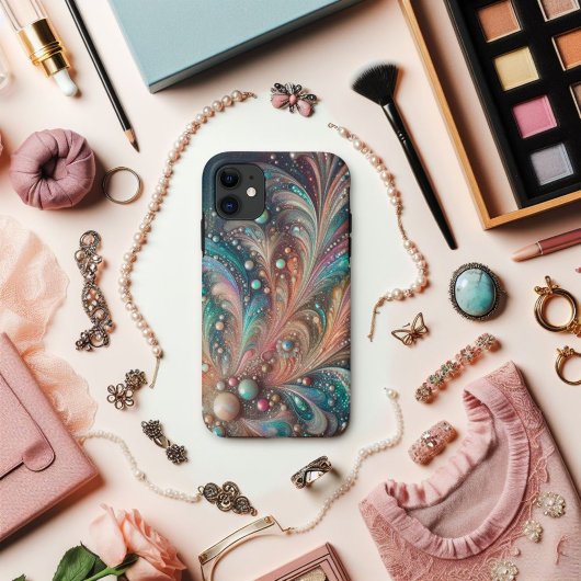 Coques Case-Mate iPhone Teal Iridescent Et Paillettes Bling Peach