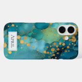 Coques Case-Mate iPhone Teal, Turquoise & Gold Marble  (Verso (horizontal))