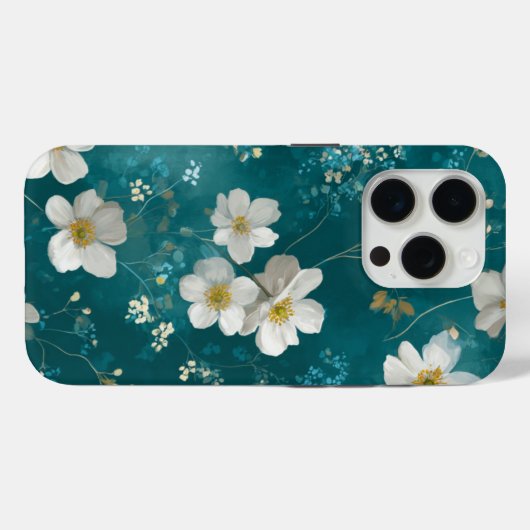 Coques Case-Mate iPhone Teal With Soft White Blossoms (Verso (horizontal))