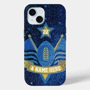 Coque Pour iPhone 15 Team Sports Blue & Gold Parties scintillant Colleg