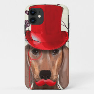 Coque iPhone 11 Teckel avec le casquette d'agrostide blanche