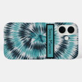 Coques Case-Mate iPhone Teinte rétro sarcelle bleu et noir Tie Dye Spirale (Verso (horizontal))