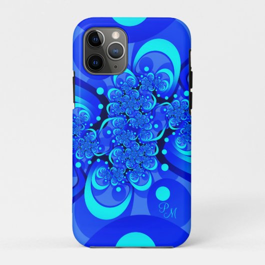 Coques Case-Mate iPhone Teintes bleues, initiales d'art fractal abstrait m (Dos)