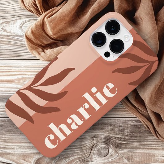 Coques Case-Mate iPhone teintes en terre cuite moderne nom vertical botani