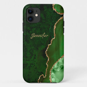 Case-Mate iPhone Case Teintes vertes modernes Cristal d'agate dorée Pers