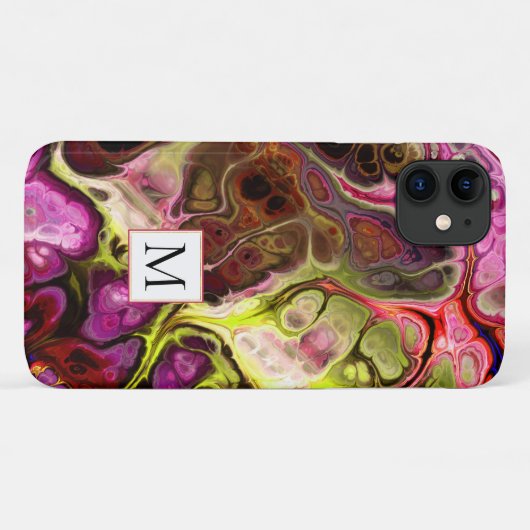 Coques Case-Mate iPhone Teinture et monogramme en marbre rose et chartreus (Dos (Horizontal))
