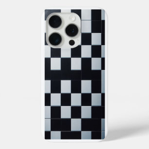 Coque iPhone 15 Pro Téléphone à carreaux noir et blanc texturé moderne