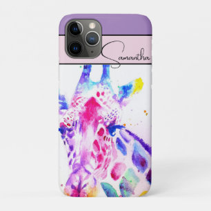 Case-Mate iPhone Case Téléphone aquarelle violette animal de zoo girafe 