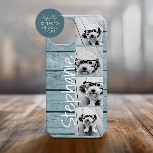 Coques Case-Mate iPhone Tendance 4 Photos et Nom - Impression sur bois ble
