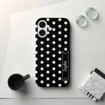 Tendance Chic Points Personnalisé Nom Noir et Blan