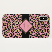 Coques Case-Mate iPhone Tendance Noir Rose et Or Imprimé Léopard |Monogram (Dos (Horizontal))