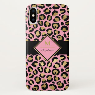 Case-Mate iPhone Case Tendance Noir Rose et Or Imprimé Léopard Monogram