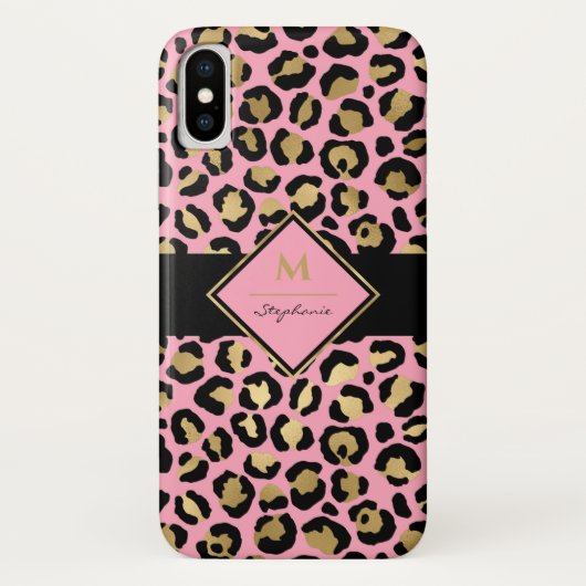 Coques Case-Mate iPhone Tendance Noir Rose et Or Imprimé Léopard |Monogram (Dos)