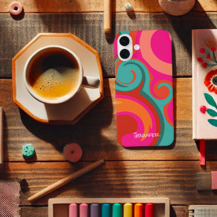 Coque Pour iPhone 14 Plus Tendance rose Abstrait torsades Personnalisées Mod