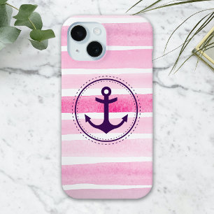 Coque Pour iPhone 15 Tendance rose blanc aquarelles violet Ancre