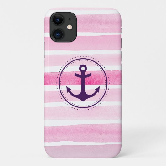 Coques Case-Mate iPhone Tendance rose blanc aquarelles violet Ancre (Dos)