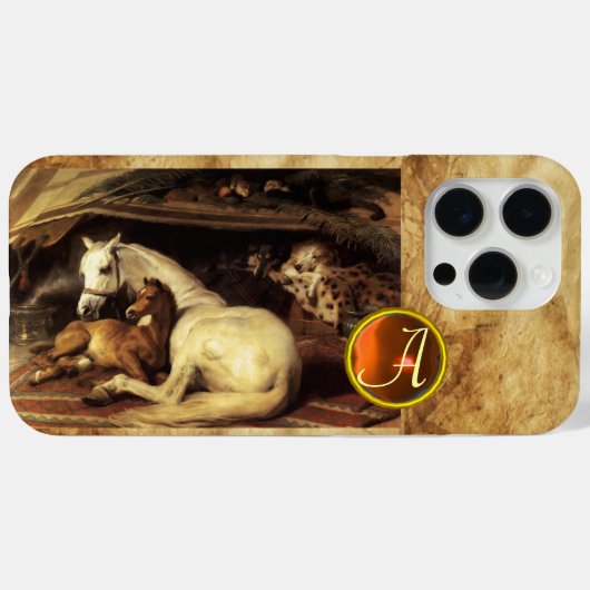 Coques Case-Mate iPhone TENTE ARABE AVEC HORSE Orange Agate Gem Monogram (Verso (horizontal))