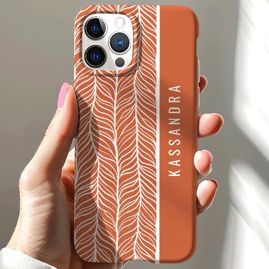 Coques Case-Mate iPhone Terracotta Et Herringbone Blanc Nom personnalisé