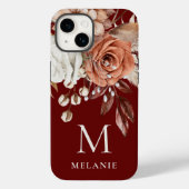 Coques Case-Mate iPhone Terracotta Florals Monogramme Nom initial Bourgogn (Verso)