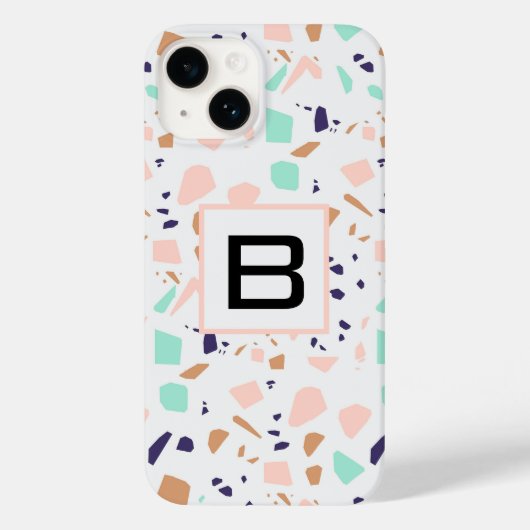 Coques Case-Mate iPhone Terrazzo blanc rousse menthe monogramme initial (Verso)