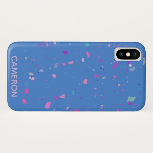 Coques Case-Mate iPhone Terrazzo Galaxy Abstrait en bleu Nom personnalisé (Dos (Horizontal))