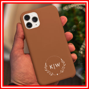 Coques iPhone 16 Pro Max Terre cuite et Blanc Monogramme Initiales Modern