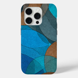 Coque iPhone 15 Pro Terre & Océan : Flux Abstrait en Bleu et Marron