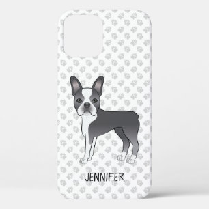 Case-Mate iPhone Case Terrier de Boston bleu et blanc, chien de dessin a