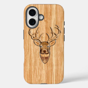 Coques iPhone 16 Tête de cerf à queue blanche Décor de style grain