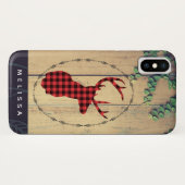 Coques Case-Mate iPhone Tête de cerf avec Antlers sur des plateaux en bois (Dos (Horizontal))