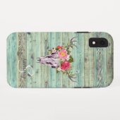 Coques Case-Mate iPhone Tête de cerf en bois turquoise occidental rustique (Dos (Horizontal))