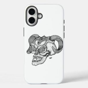 iPhone 16 Plus Case Tête de diable crâne noir et blanc