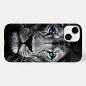 Coques Case-Mate iPhone Tête de lion gras avec yeux bleu rayonnant - iPhon (Verso (horizontal))