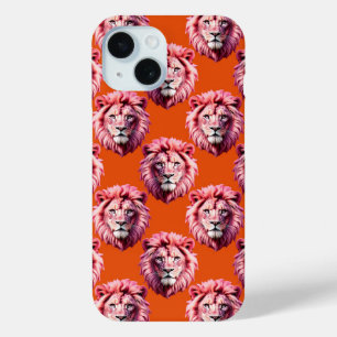 Coque Pour iPhone 15 Tête de lion rose motif animal design orange