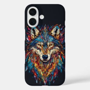 Coques iPhone 16 Tête de loup en vitrail coloré