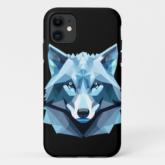 Coques Case-Mate iPhone Tête de loup géométrique bleue (Dos)