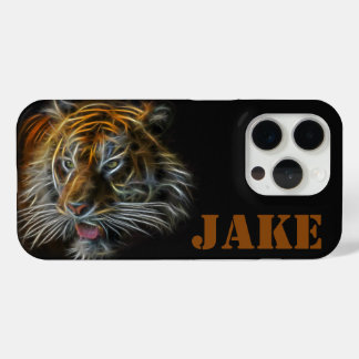 Coque iPhone 15 Pro Tête de tigre néon abstrait pour iPhone 15 Pro