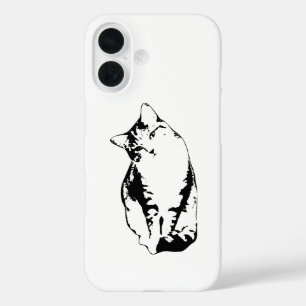 Coques iPhone 16 Tête Tilt Tabby Chat Téléphone monochrome