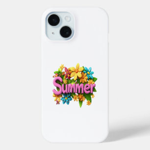 Coque Pour iPhone 15 Texte d'été avec fleurs