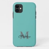 Coques Case-Mate iPhone Texte initial et nom personnalisé turquoise (Dos)