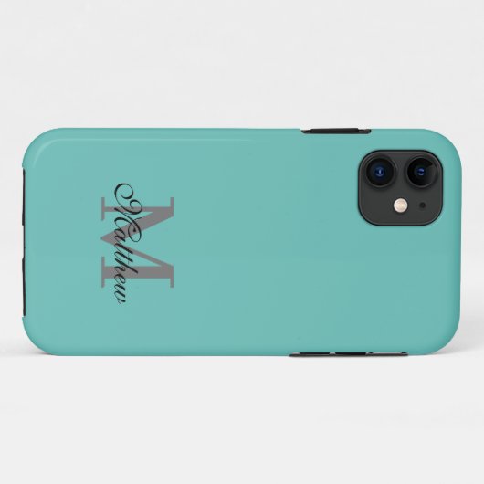 Coques Case-Mate iPhone Texte initial et nom personnalisé turquoise (Dos (Horizontal))
