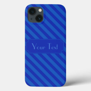 iPhone 13 Case Texte personnalisable en diagonale rayure bleu cob