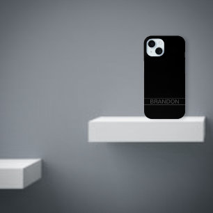Coque Pour iPhone 15 Texte personnalisable Noir Moderne Gras & Gris F