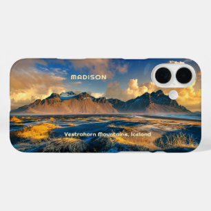 Coques iPhone 16 Plus Texte personnalisé Montagnes Vestrahorn, Islande