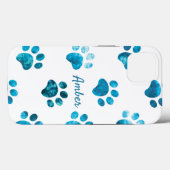 Coques Case-Mate iPhone Texte Turquoise Blanc Empreinte de Patte Personnal (Verso (horizontal))